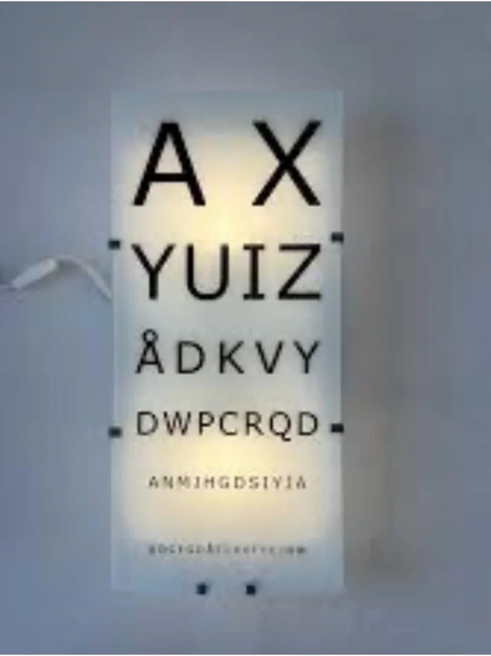 Vintage IKEA Eye Chart Wall Light Panel - Black on White